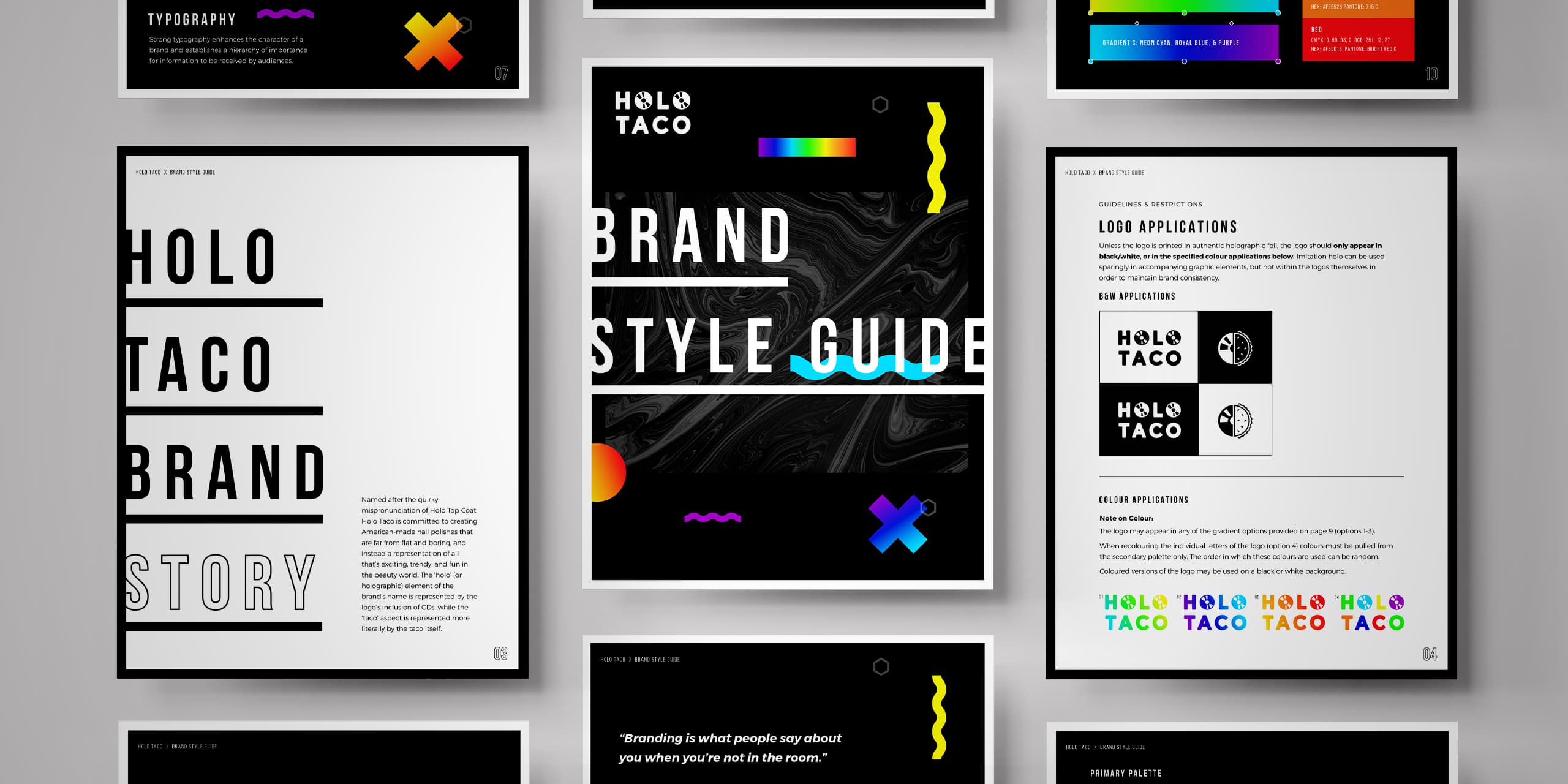 Holo Taco brand style guide display samples