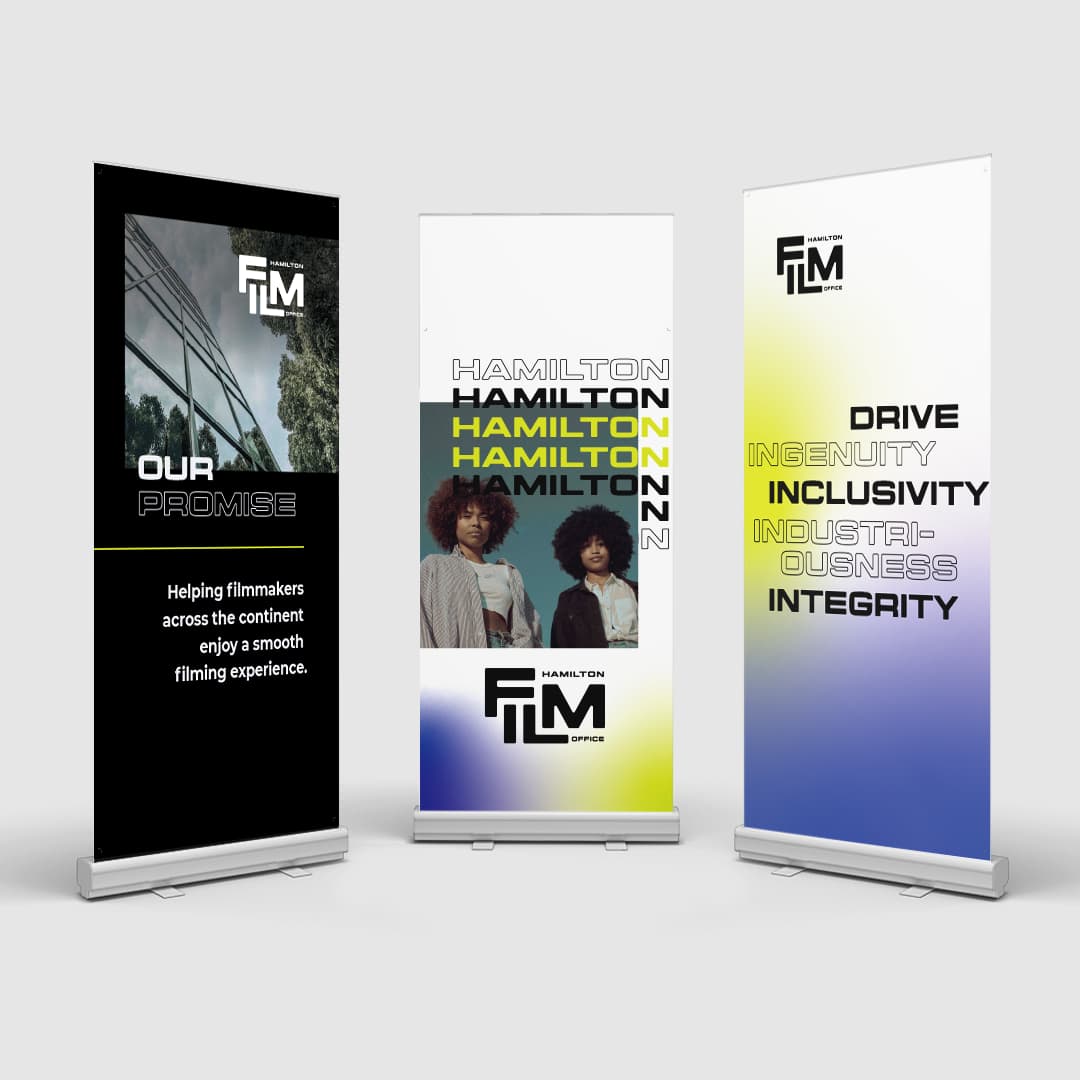 Hamilton Film Office Pop Up Banner Samples